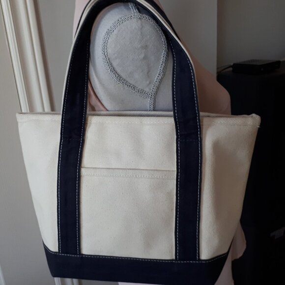 G.H. Bass Canvas Mini Tote Bag Beige Navy 1990s Excellent Condition - Picture 2 of 3